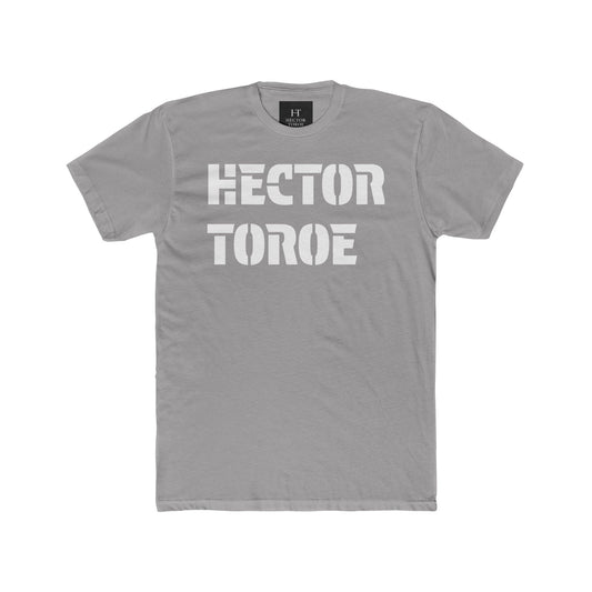 White Cotton Crew Tee — Subtle Embossed Text Casual Shirt