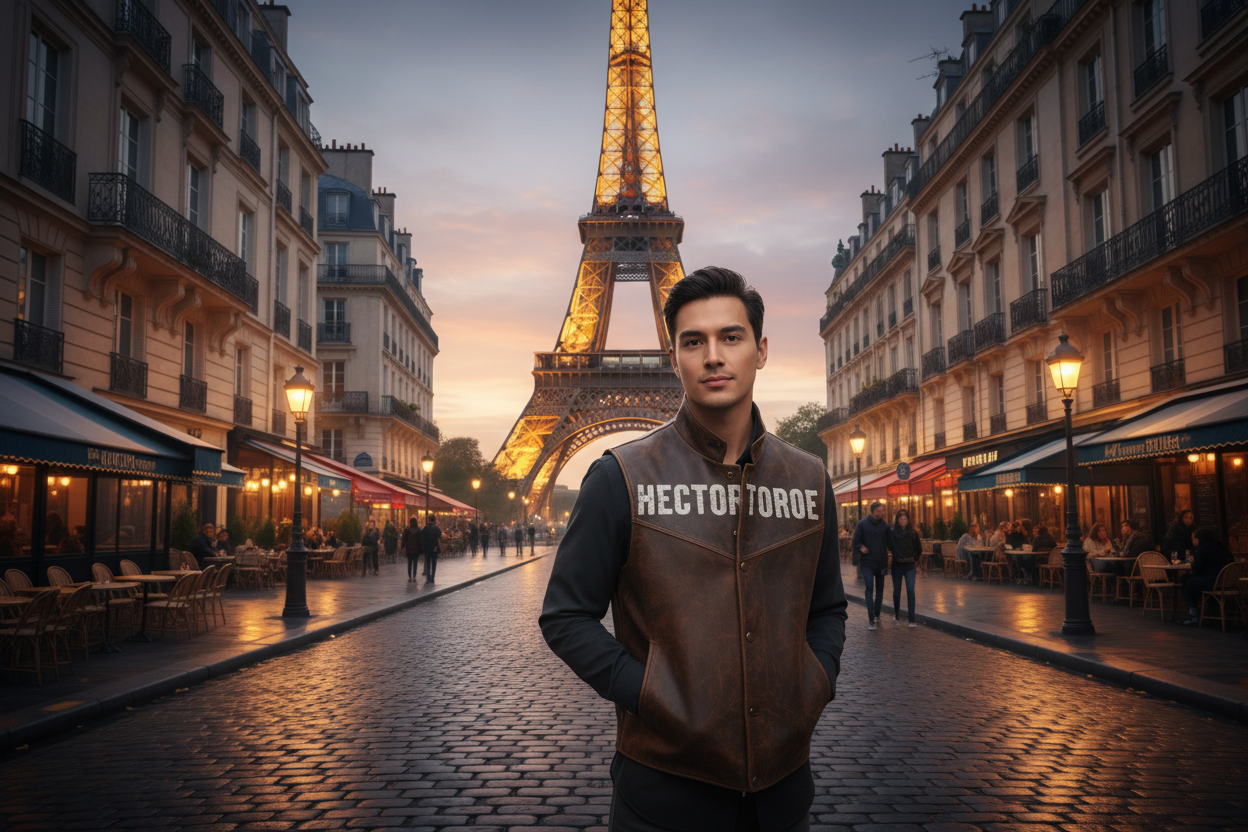 una persona chaleco que dice HectorToroe en paris